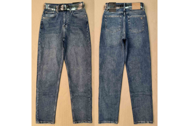 Джинсы женские CRACPOT JEANS 1406 МОМ NEW Blue with green