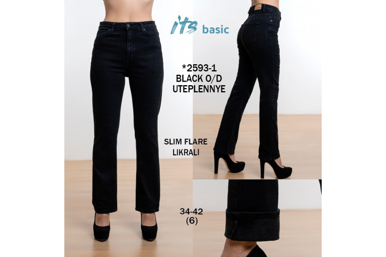 Джинсы женские IT'S BASIC JEANS 2593-1 SLIM FLARE на байке