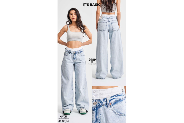 Джинсы женские IT'S BASIC JEANS 2989-FULL WIDE LEG BOXER ГОЛУБОЙ