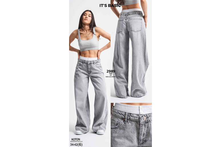 Джинсы женские IT'S BASIC JEANS 2989-FULL WIDE LEG BOXER СЕРЫЙ