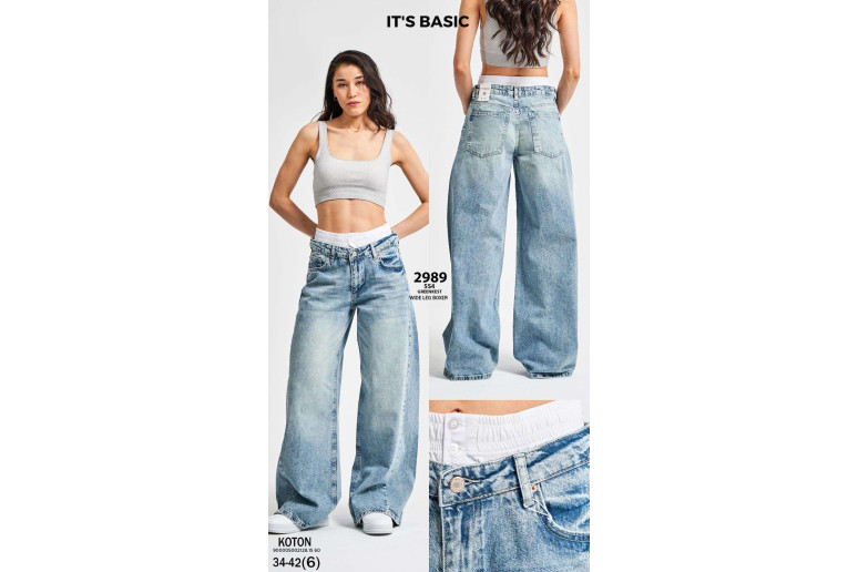 Джинси жіночі IT'S BASIC JEANS 2989-FULL WIDE LEG BOXER БЛАКИТНИЙ ІЗ ЗЕЛЕНЦЕЮ