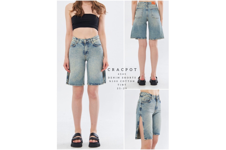 Шорты женские CRACKPOT JEANS 4545 BERMUD ГОЛУБОЙ С ЗЕЛЕНЦОЙ