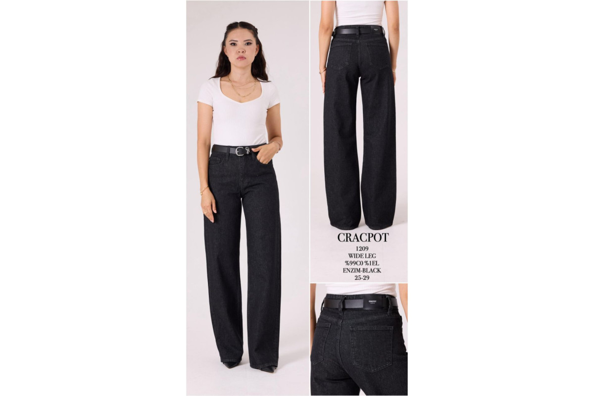 Фото Джинсы женские CRACPOT JEANS 1209 Wide Leg ЧЕРНЫЙ from official site OSKAR™