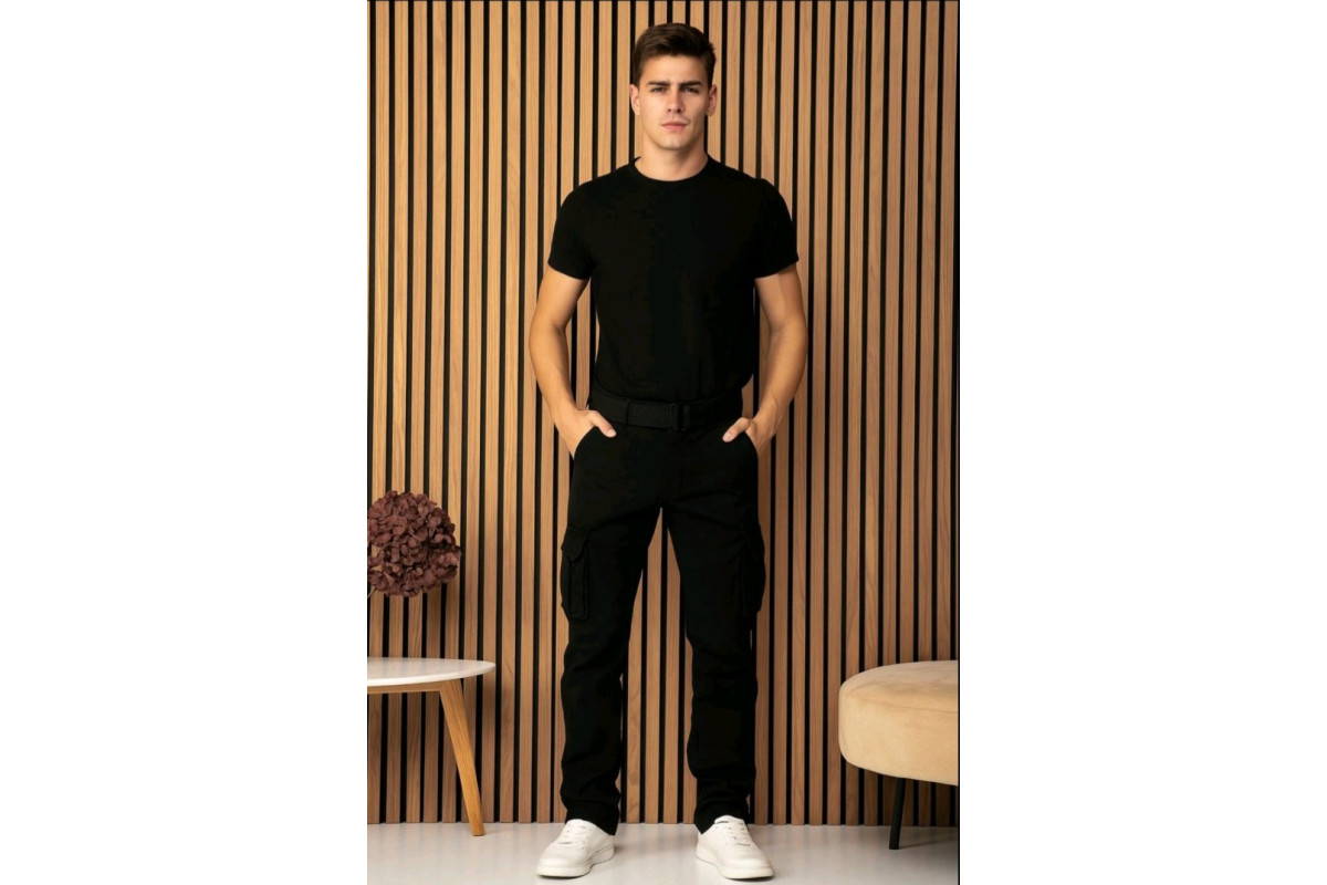 Фото Джинсы мужские ITENO JEANS 8982 Cargo НА ФЛИСЕ ЧЕРНЫЙ from official site OSKAR™