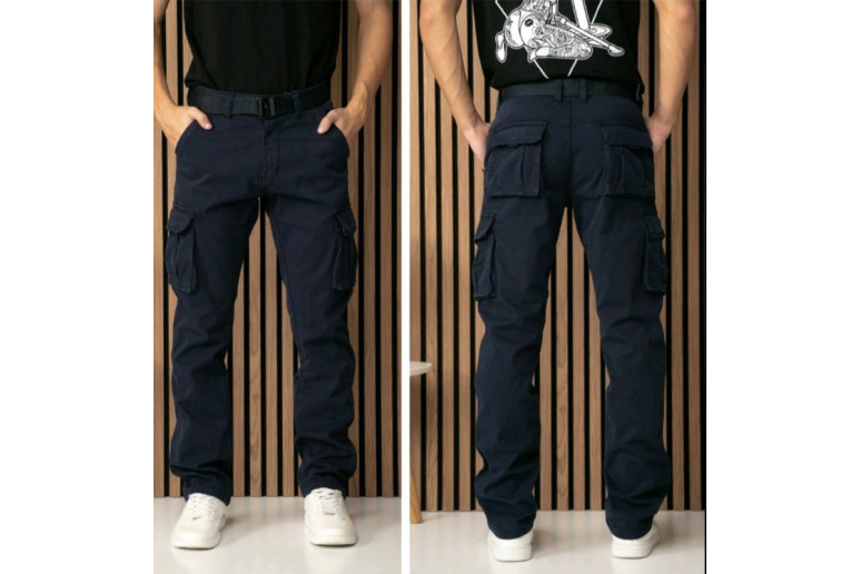 Джинсы мужские ITENO JEANS 8982 Cargo НА ФЛИСЕ ТЕМНО-СИНИЙ