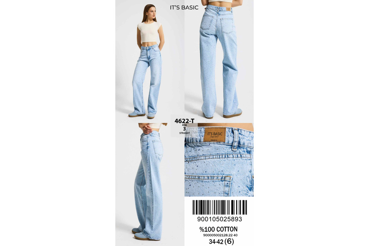Фото Джинсы женские IT'S BASIC JEANS 4622-3 STRAIGHT КАМНИ from official site OSKAR™